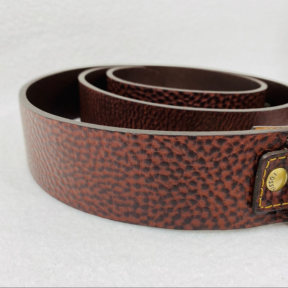 Fossil Pike Two Tone Brown Pebbled Leather Belt - Size 40 - NWT